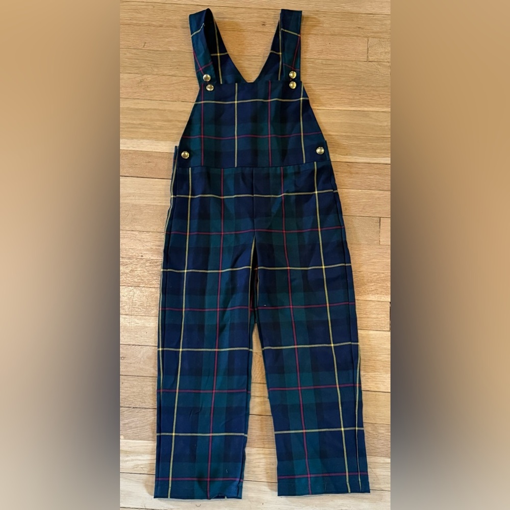 NWT Sal + Pimenta navy tartan plaid winter carols romper overalls 4t 4
